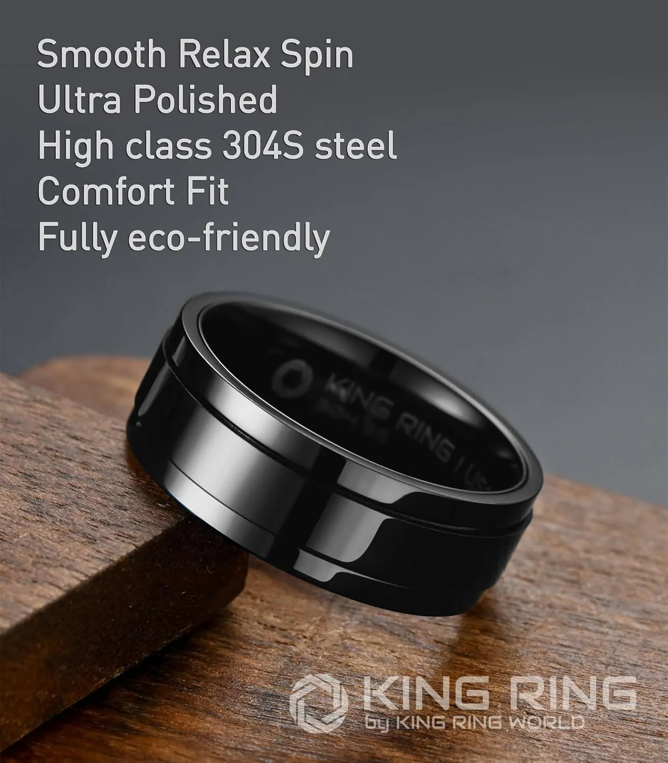 King Ring 8mm Ultra Polished Spinner Rings  Premium Shiny Flat Stainless Steel Fidget Rings for Men & Women  Designed in USA