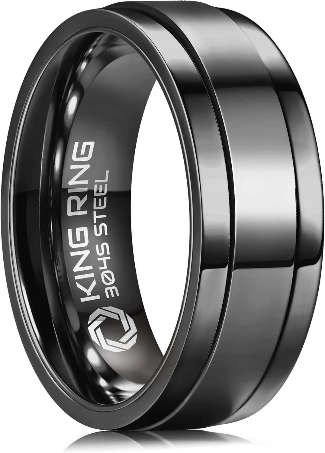 King Ring 8mm Ultra Polished Spinner Rings  Premium Shiny Flat Stainless Steel Fidget Rings for Men & Women  Designed in USA