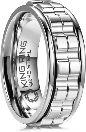 King Ring 8mm Wide Gear Spinner Rings  Ultra Polished Heavy Fidget Rings for Men & Women  Designed in USA