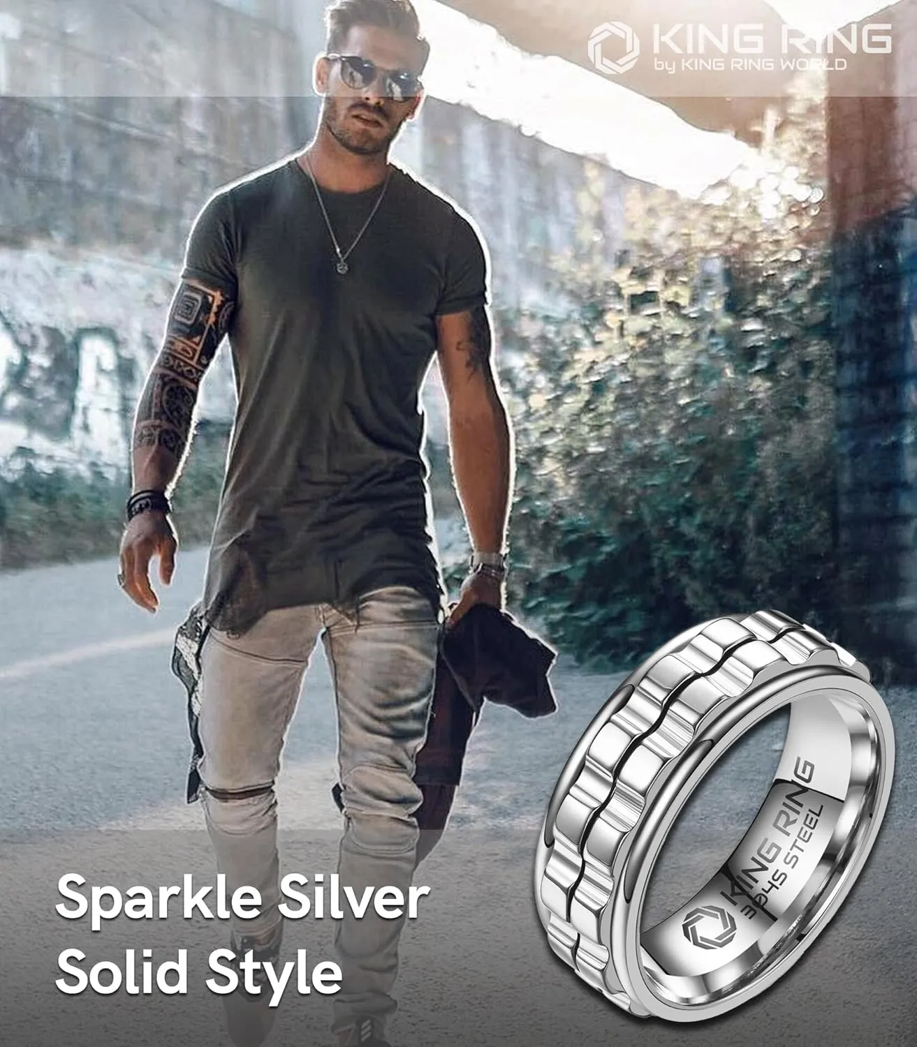 King Ring 8mm Wide Gear Spinner Rings  Ultra Polished Heavy Fidget Rings for Men & Women  Designed in USA