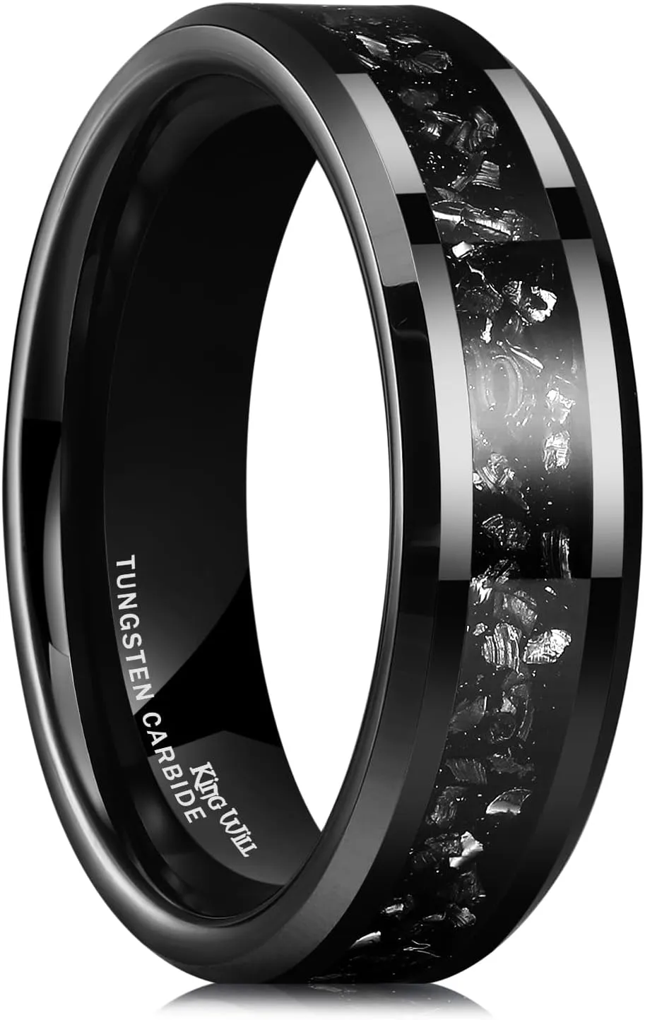 King Will Mens Tungsten Wedding Bands Meteorite Inlay 6mm 8mm High Polished Engagement Ring for Couples Promise Ring for Women Comfort Fit