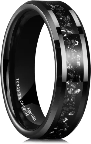 King Will Mens Tungsten Wedding Bands Meteorite Inlay 6mm 8mm High Polished Engagement Ring for Couples Promise Ring for Women Comfort Fit
