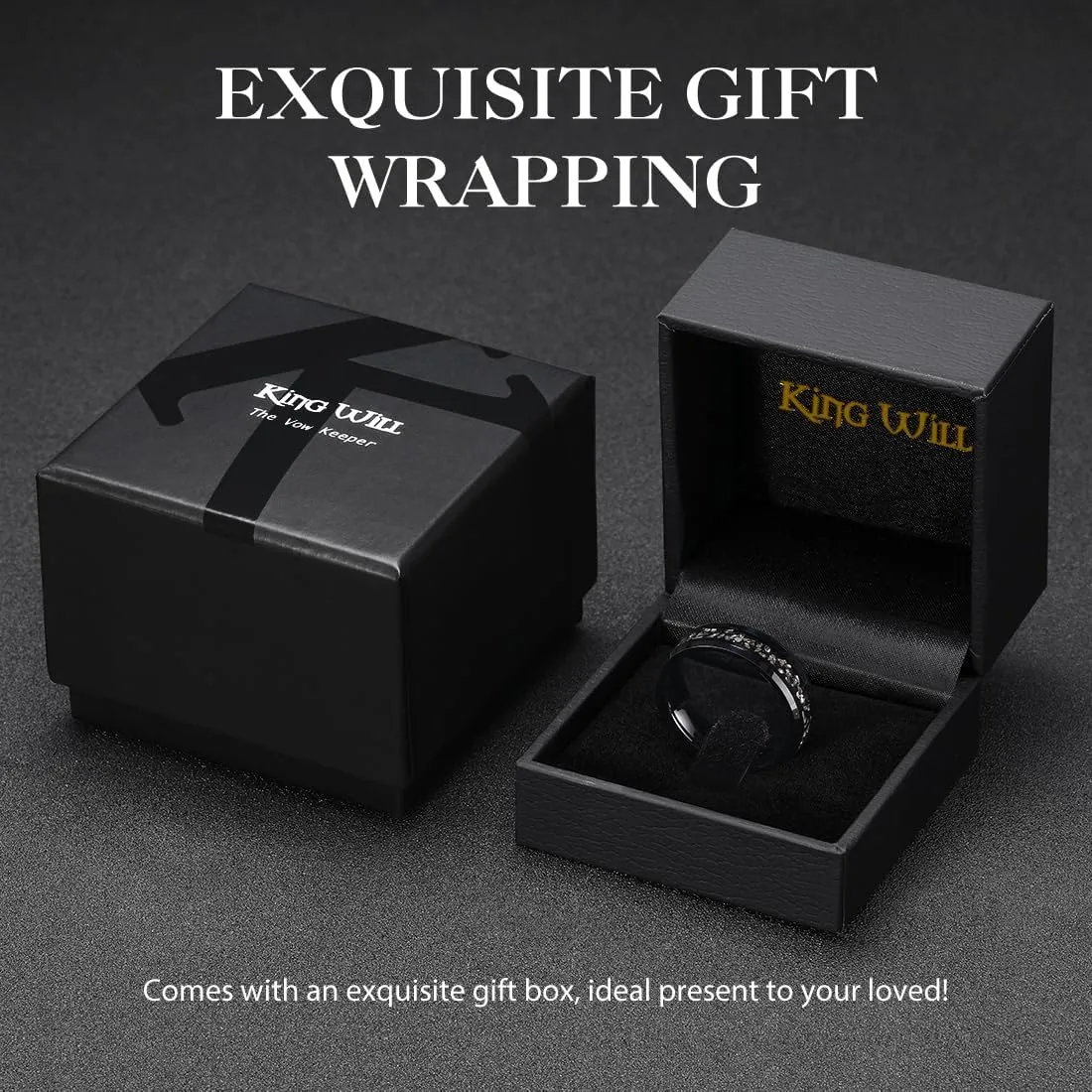King Will Mens Tungsten Wedding Bands Meteorite Inlay 6mm 8mm High Polished Engagement Ring for Couples Promise Ring for Women Comfort Fit