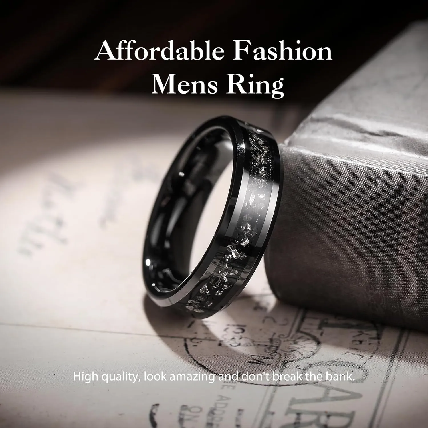 King Will Mens Tungsten Wedding Bands Meteorite Inlay 6mm 8mm High Polished Engagement Ring for Couples Promise Ring for Women Comfort Fit