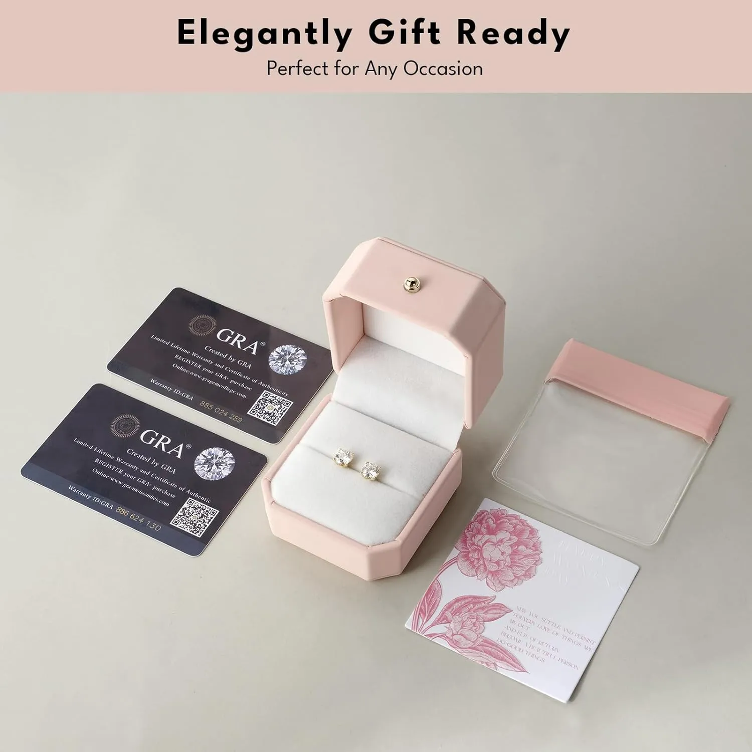 KRKC Moissanite Earrings, Lab Grown Diamond Stud Earrings for Women, 14K Golden Plated Sterling Silver, Bloom Design, 2 Carat D Color VVS1, Hypoallergenic, Gift for Wife, Mom, Her