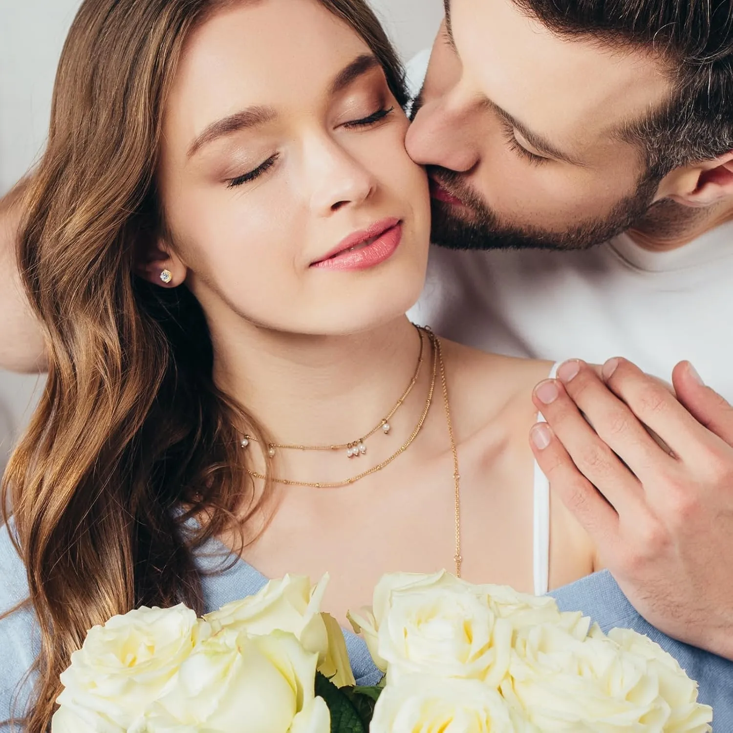 KRKC Moissanite Earrings, Lab Grown Diamond Stud Earrings for Women, 14K Golden Plated Sterling Silver, Bloom Design, 2 Carat D Color VVS1, Hypoallergenic, Gift for Wife, Mom, Her