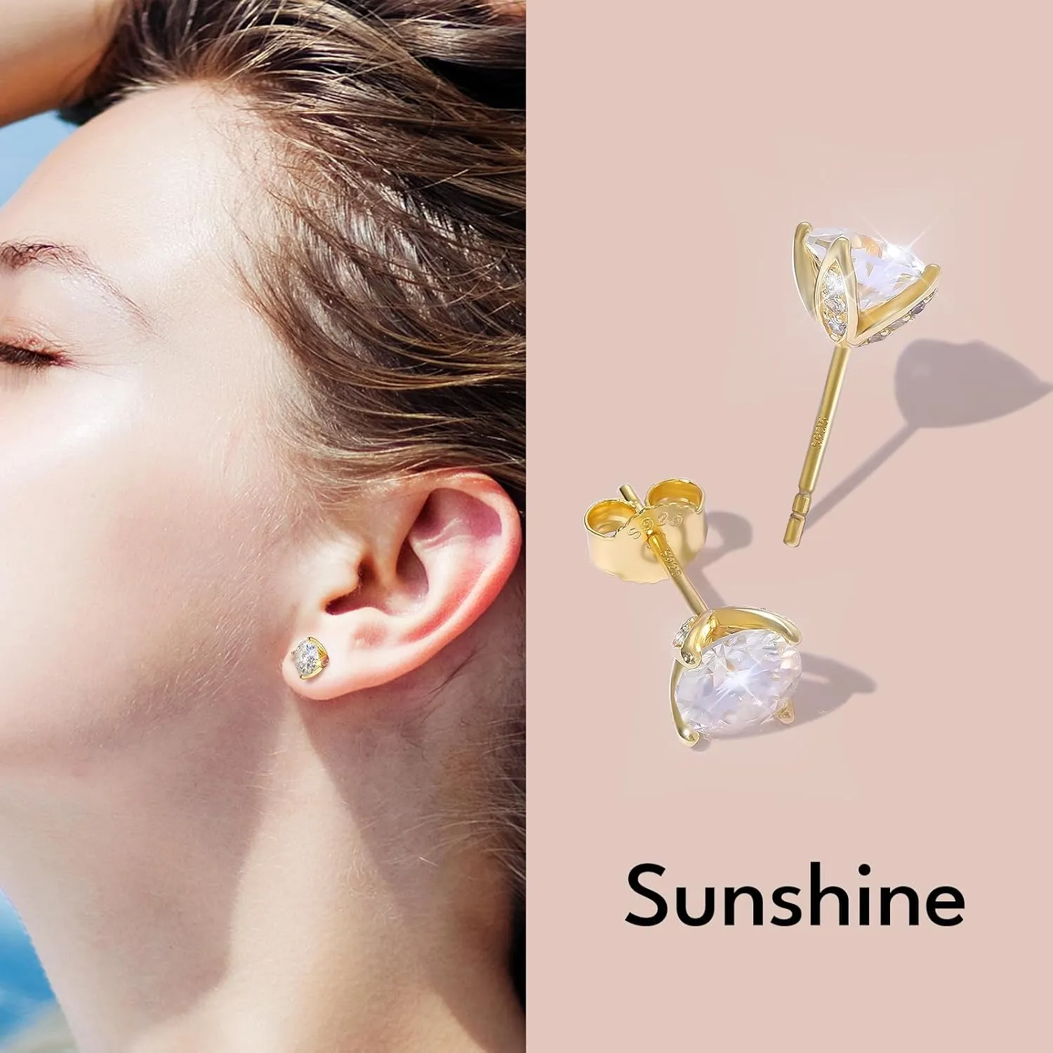 KRKC Moissanite Earrings, Lab Grown Diamond Stud Earrings for Women, 14K Golden Plated Sterling Silver, Bloom Design, 2 Carat D Color VVS1, Hypoallergenic, Gift for Wife, Mom, Her