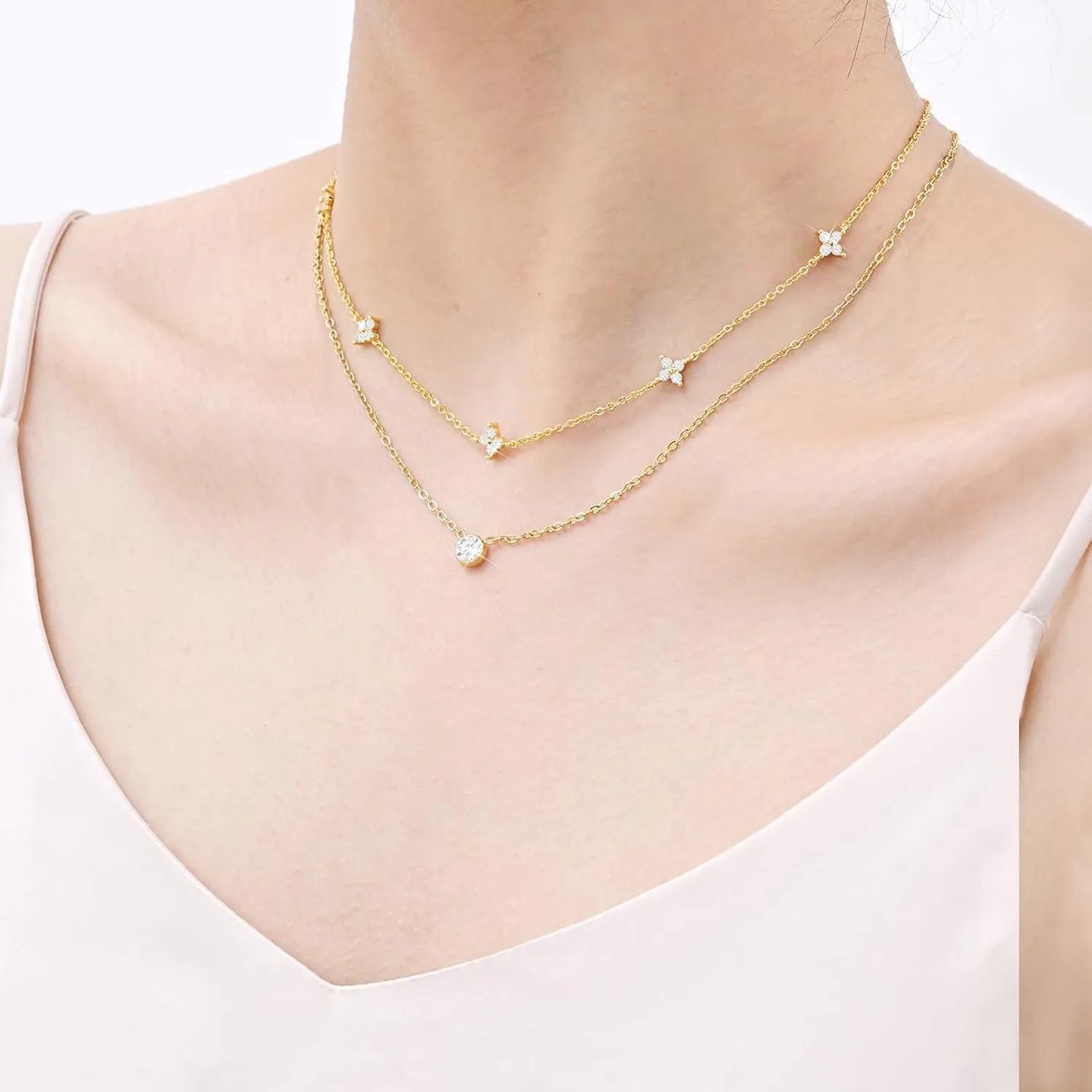 KSF Gold Choker Necklace for Women - Beaded Necklace 18K Gold Plated Dainty Choker Necklaces for Women Trendy Cute Beaded Cubic Zirconia Heart Flower Chain Jewelry Gift Waterproof
