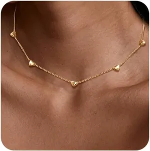 KSF Gold Choker Necklace for Women - Beaded Necklace 18K Gold Plated Dainty Choker Necklaces for Women Trendy Cute Beaded Cubic Zirconia Heart Flower Chain Jewelry Gift Waterproof