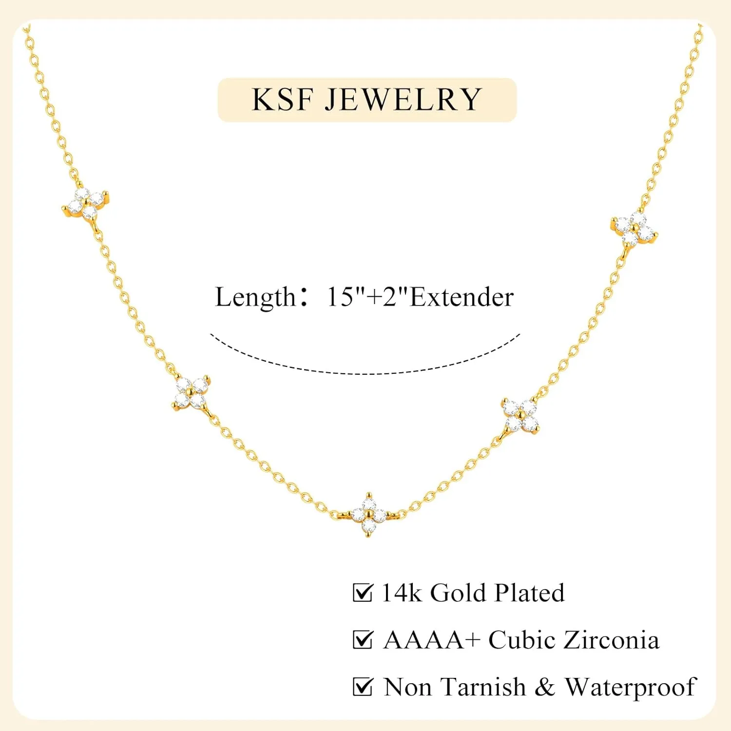 KSF Gold Choker Necklace for Women - Beaded Necklace 18K Gold Plated Dainty Choker Necklaces for Women Trendy Cute Beaded Cubic Zirconia Heart Flower Chain Jewelry Gift Waterproof
