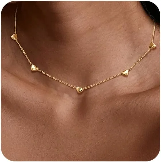 KSF Gold Choker Necklace for Women - Beaded Necklace 18K Gold Plated Dainty Choker Necklaces for Women Trendy Cute Beaded Cubic Zirconia Heart Flower Chain Jewelry Gift Waterproof
