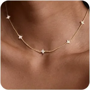 KSF Gold Choker Necklace for Women - Beaded Necklace 18K Gold Plated Dainty Choker Necklaces for Women Trendy Cute Beaded Cubic Zirconia Heart Flower Chain Jewelry Gift Waterproof