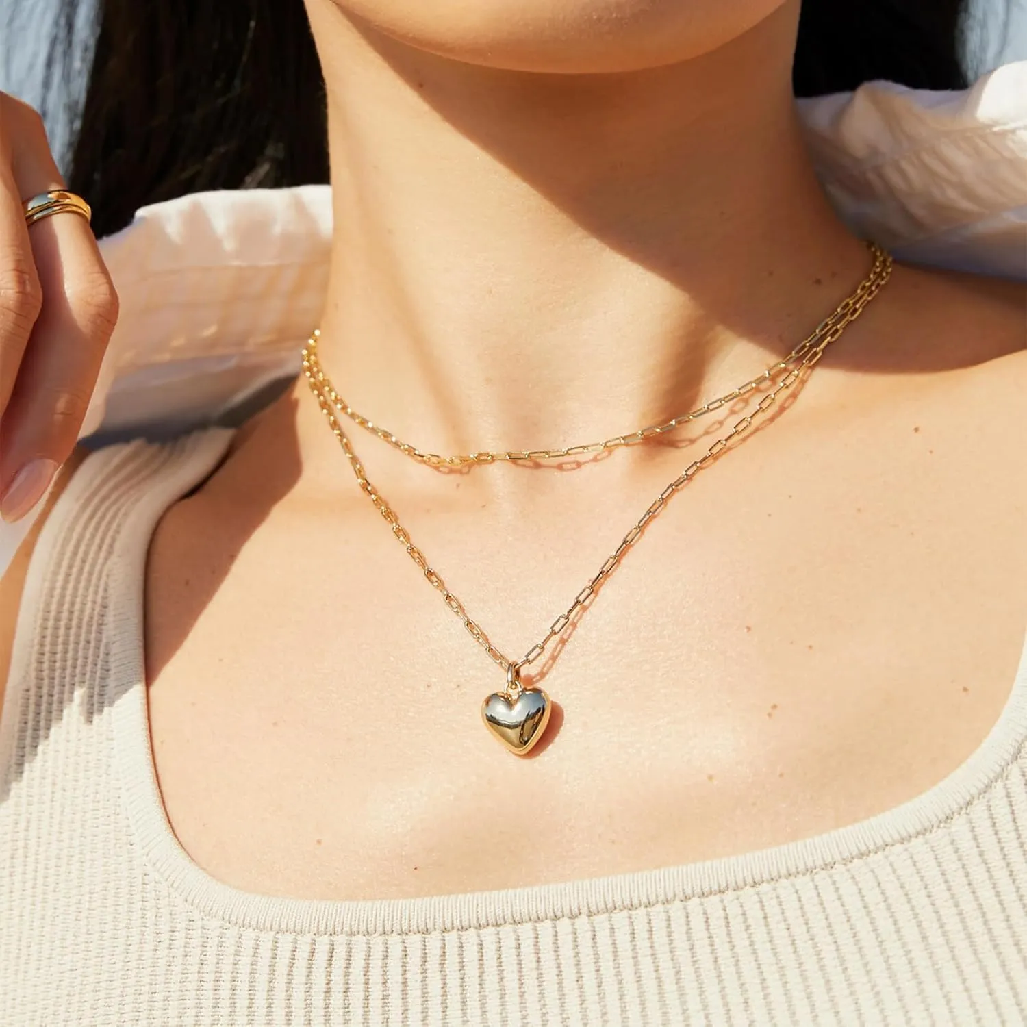 Layered Necklaces for Women 14K Gold Plated Trendy Snake Personalized Heart Pendant Chain Choker Jewelry