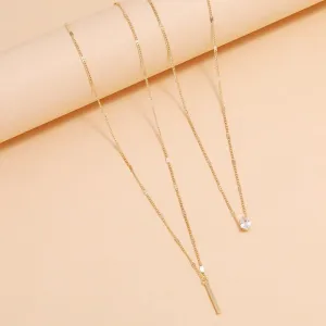 Long Layered Pendant Necklace Trendy Simple Diamond Beaded Chain Drop Necklaces Jewelry for Women Gift