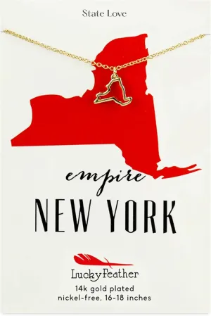 Lucky Feather New York Shaped State Necklace, 14K Gold-Dipped Pendant on Adjustable 16-18 Chain