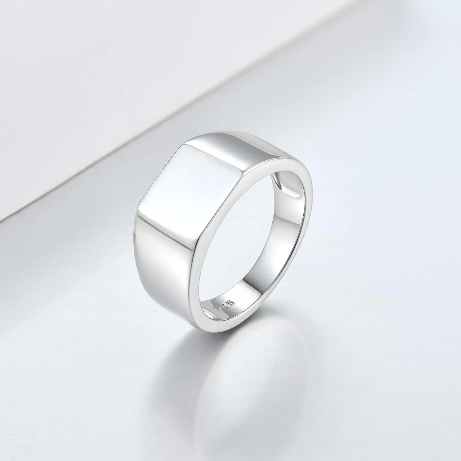 Mens 925 Sterling Silver Signet Rings, 9MM High Polished Rings for Men, Size 7-12