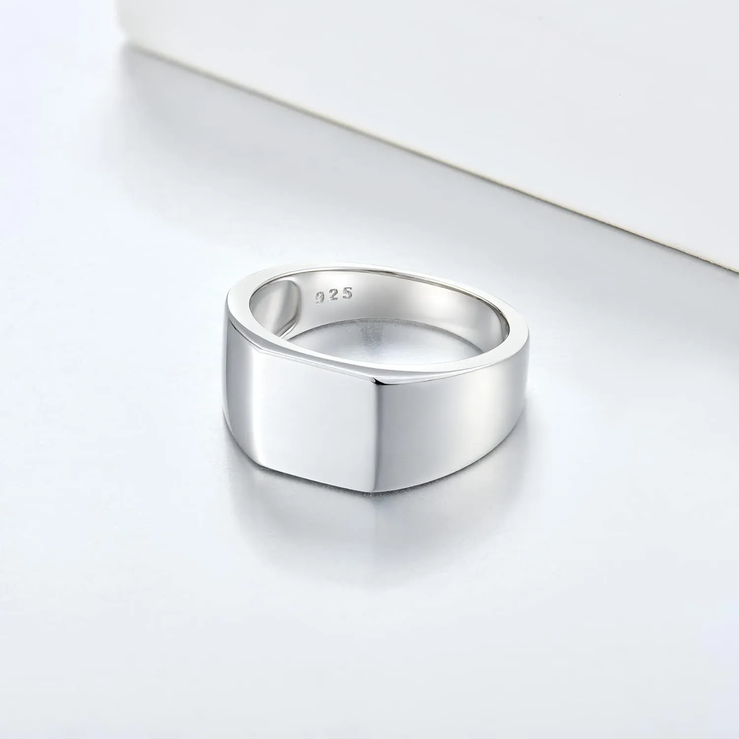 Mens 925 Sterling Silver Signet Rings, 9MM High Polished Rings for Men, Size 7-12