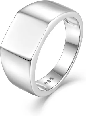 Mens 925 Sterling Silver Signet Rings, 9MM High Polished Rings for Men, Size 7-12
