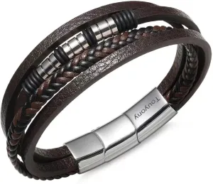 Mens leather Bracelet Multi-Layer Braided Leather Stainless Steel Bangle Men Gift Jewelry Hand Accessories Brown Black Blue