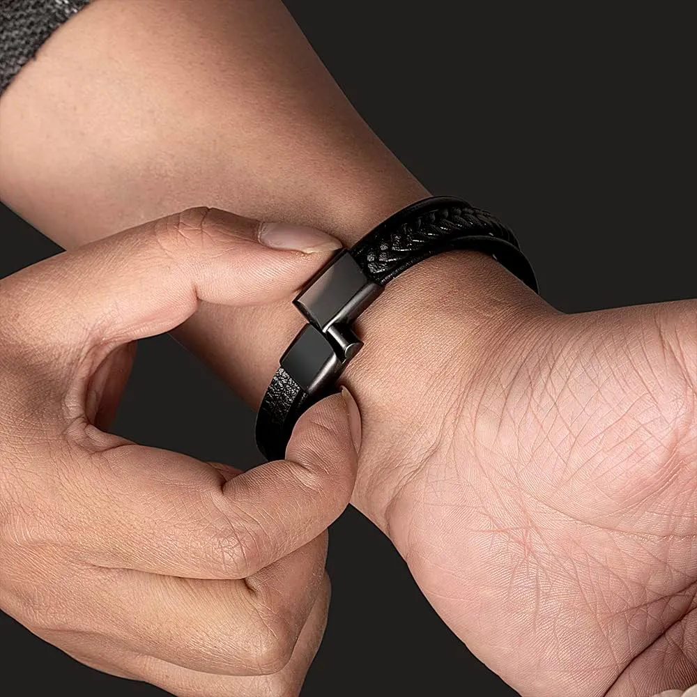Mens leather Bracelet Multi-Layer Braided Leather Stainless Steel Bangle Men Gift Jewelry Hand Accessories Brown Black Blue