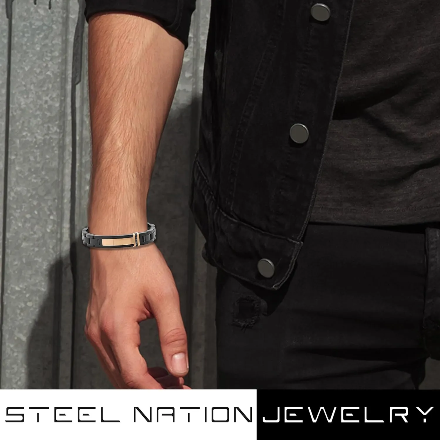 Men's Premium Stainless Steel -Accented ID Bracelets Collection - Hypoallergenic, Fold Over Clasp, Various Lengths