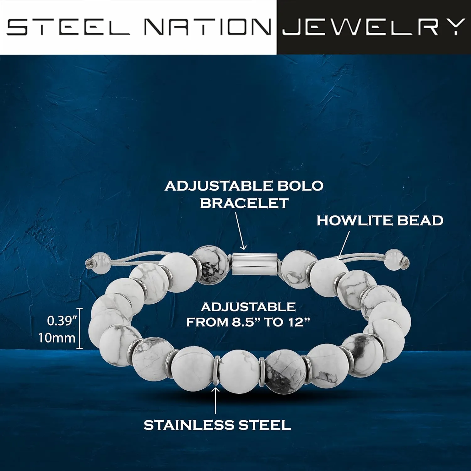 Mens Stainless Steel Bolo Bead Bracelets - Adjustable Hypoallergenic - Choice of Color Styles and Sizes