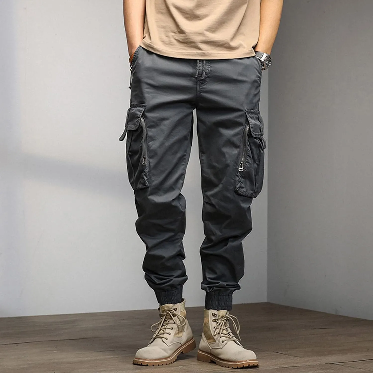Mens Workout Cargo Sweatpants Pockets Open Bottom Yoga Pants for Men Lounge Pants for Athletic Workout Casual Men's