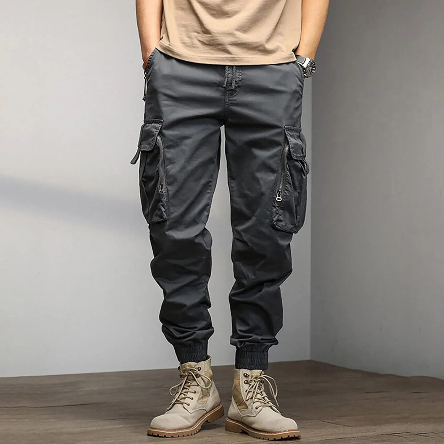 Mens Workout Cargo Sweatpants Pockets Open Bottom Yoga Pants for Men Lounge Pants for Athletic Workout Casual Men's