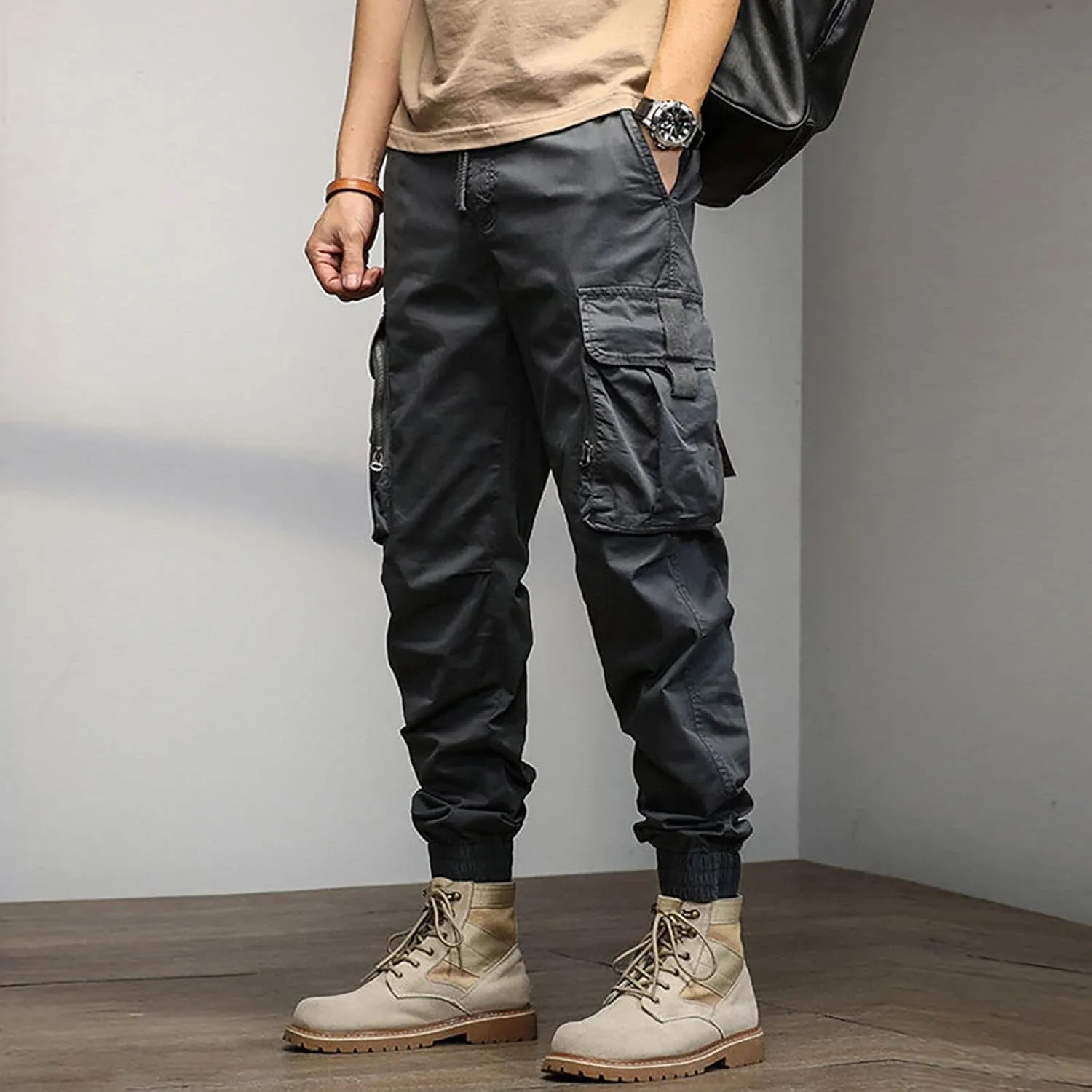 Mens Workout Cargo Sweatpants Pockets Open Bottom Yoga Pants for Men Lounge Pants for Athletic Workout Casual Men's