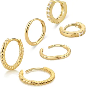 micuco 3 Pairs Small Hoop Earrings for Women, Tiny Helix Hoop Earring for Men, Cartilage Hoop Earring Set, Hypoallergenic Earrings