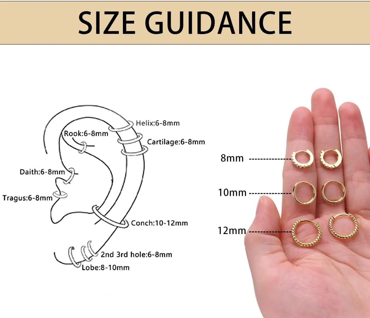 micuco 3 Pairs Small Hoop Earrings for Women, Tiny Helix Hoop Earring for Men, Cartilage Hoop Earring Set, Hypoallergenic Earrings