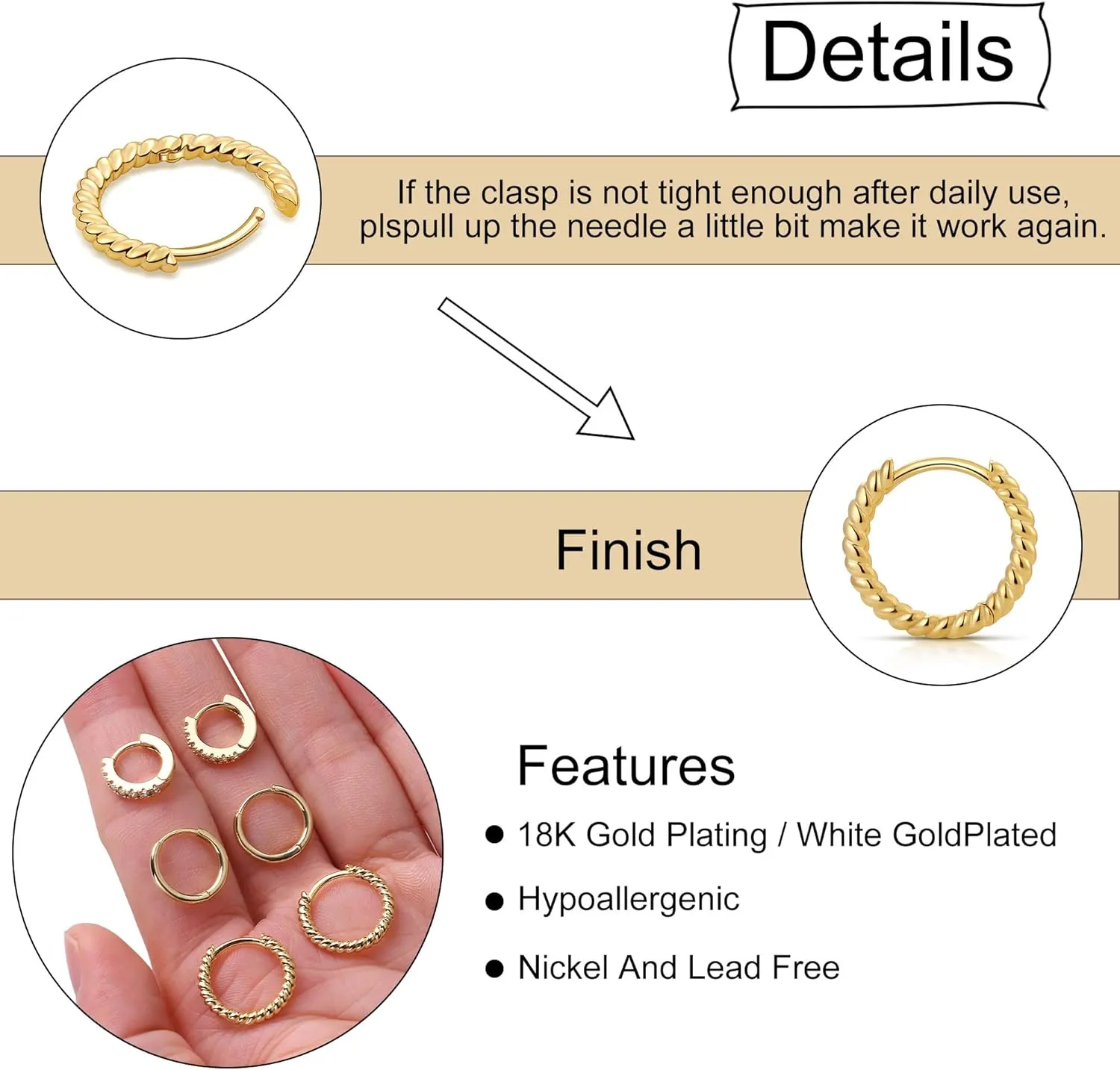 micuco 3 Pairs Small Hoop Earrings for Women, Tiny Helix Hoop Earring for Men, Cartilage Hoop Earring Set, Hypoallergenic Earrings