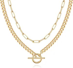 MJartoria Layered Gold Necklace for Women, 14K Gold Plated Trendy Dainty Adjustable Chain Necklaces Gold Jewelry Gifts