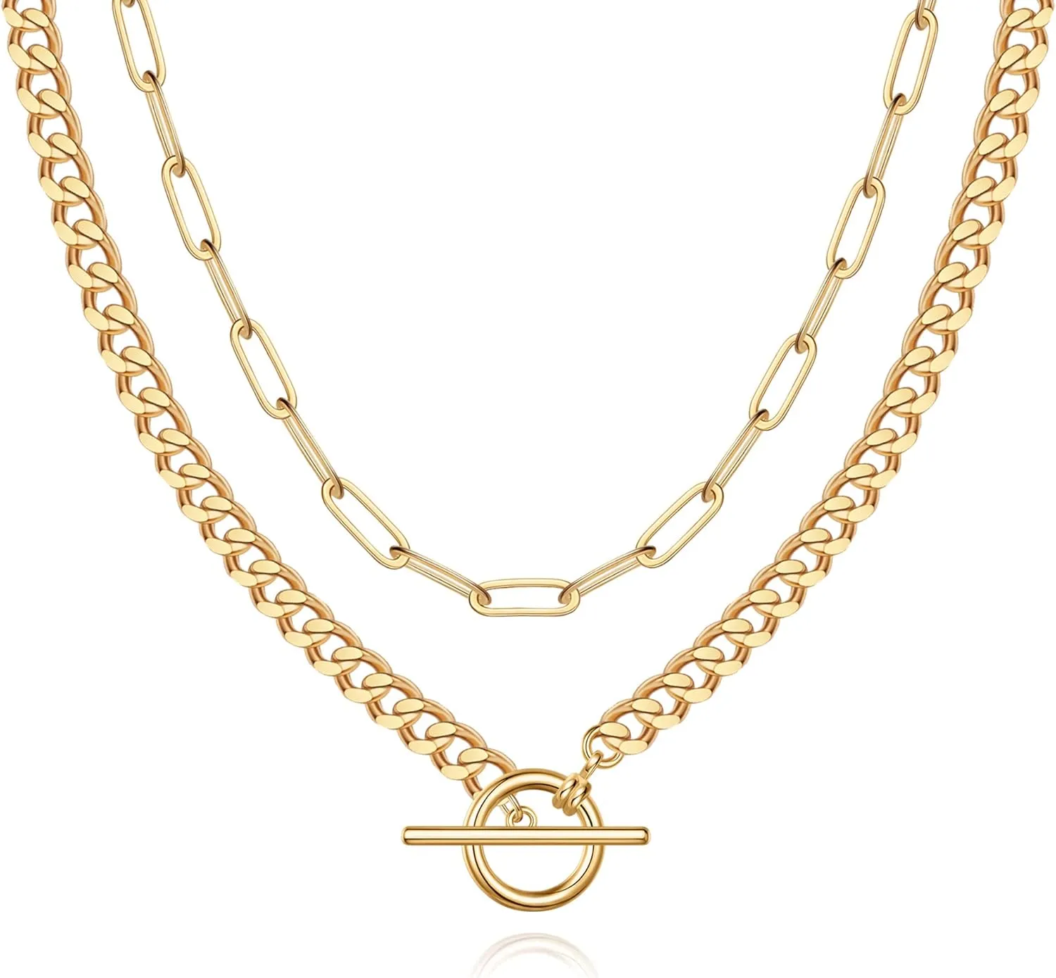MJartoria Layered Gold Necklace for Women, 14K Gold Plated Trendy Dainty Adjustable Chain Necklaces Gold Jewelry Gifts