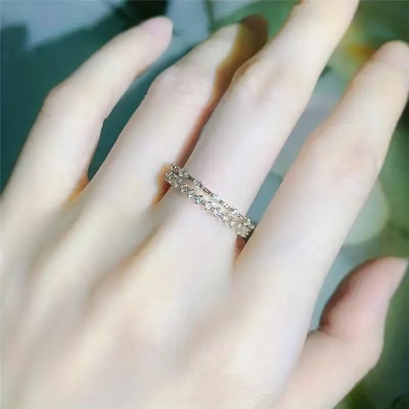 Mnyixsi 3PCS 925 Sterling Silver Engagement Rings Dainty Diamond Promise Rings Bridal Wedding Cubic Zirconia Fashion Ring Sets for Women Stackable Curved Moissanite Eternity Band Rings Size 7