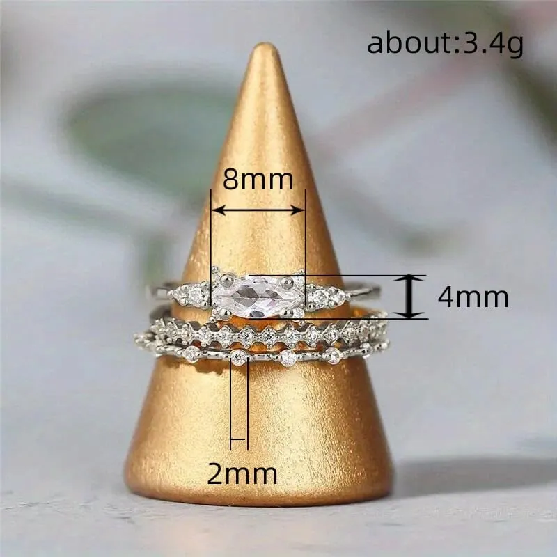 Mnyixsi 3PCS 925 Sterling Silver Engagement Rings Dainty Diamond Promise Rings Bridal Wedding Cubic Zirconia Fashion Ring Sets for Women Stackable Curved Moissanite Eternity Band Rings Size 7