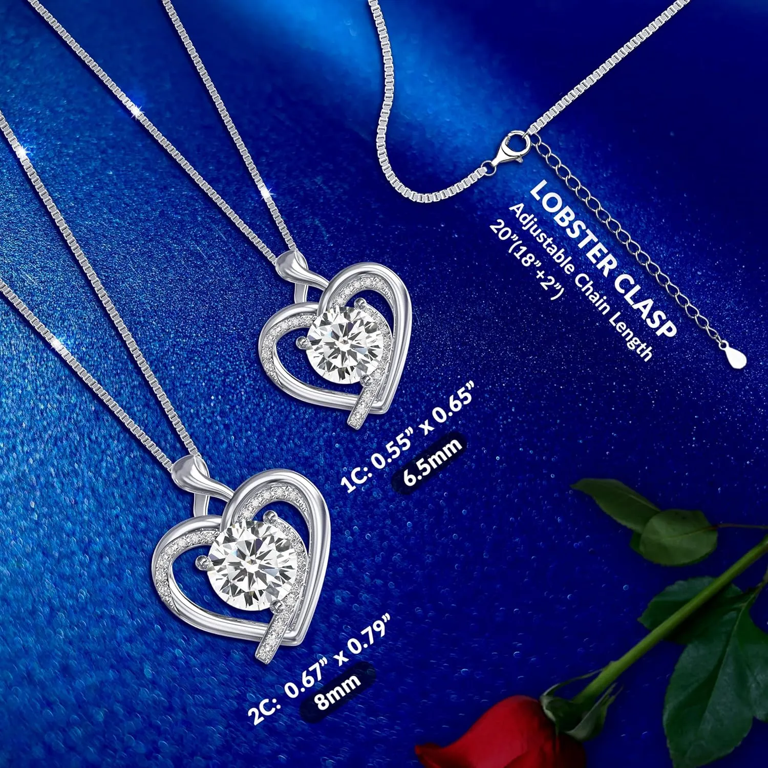 Moissanite Necklace for Women, 1-2 Carat 925 Sterling Silver Jewelry, Pendant, Gift for Wife, Girlfriend, Anniversary, Wedding, Birthday, Gifts for Women