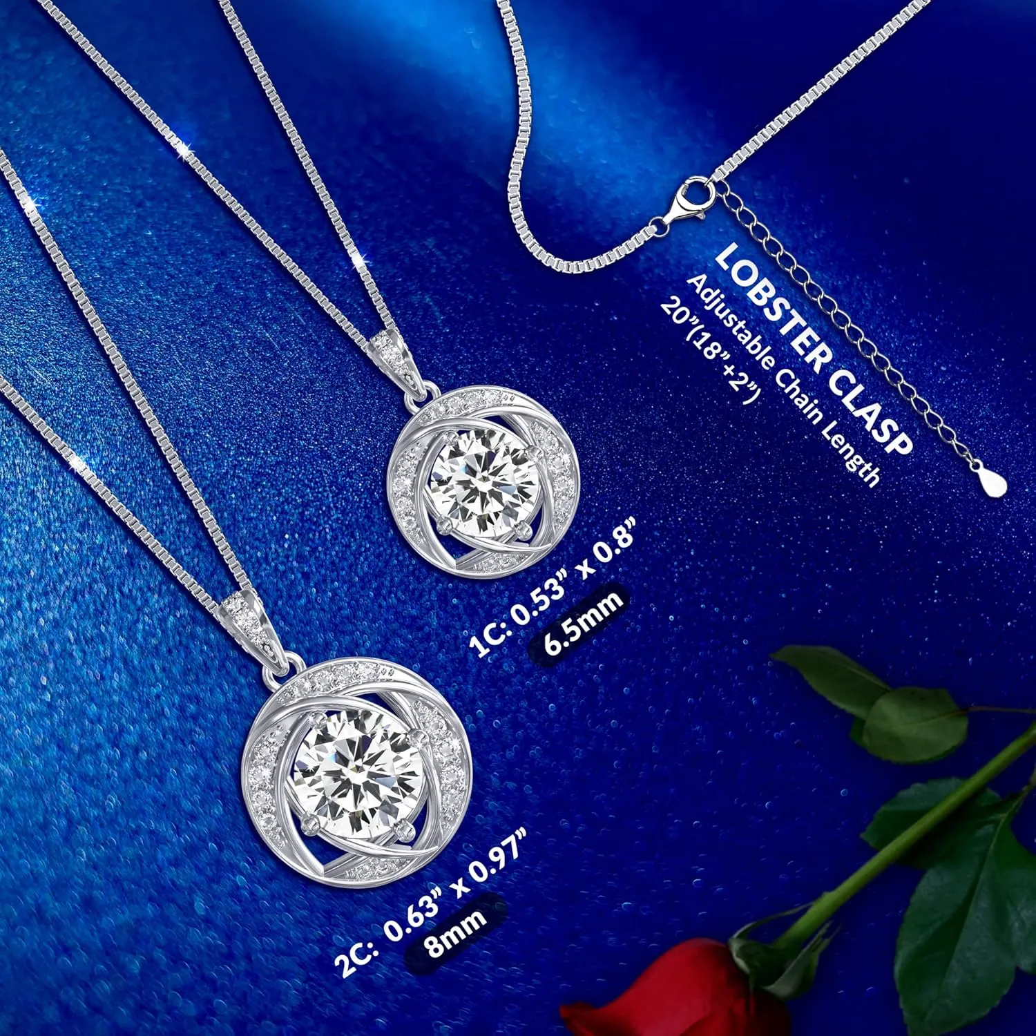 Moissanite Necklace for Women, 1-2 Carat 925 Sterling Silver Jewelry, Pendant, Gift for Wife, Girlfriend, Anniversary, Wedding, Birthday, Gifts for Women