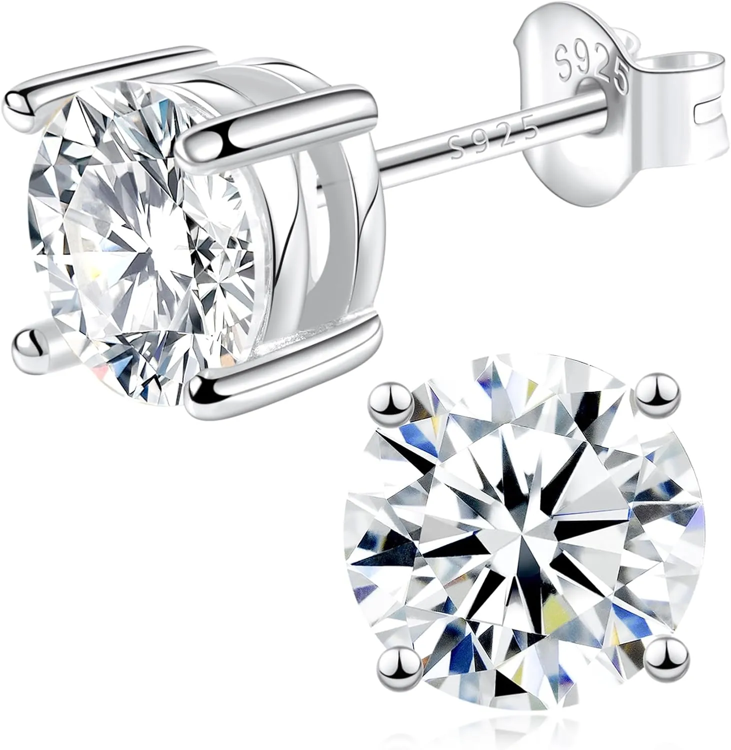 Moissanite Stud Earrings, 0.63.0ct Lab Created Diamond Earrings for Women & Men, D Color VVS1 Clarity, 925 Sterling Silver, 14K White Gold Plated, Hypoallergenic Solitaire Studs Jewelry Gift