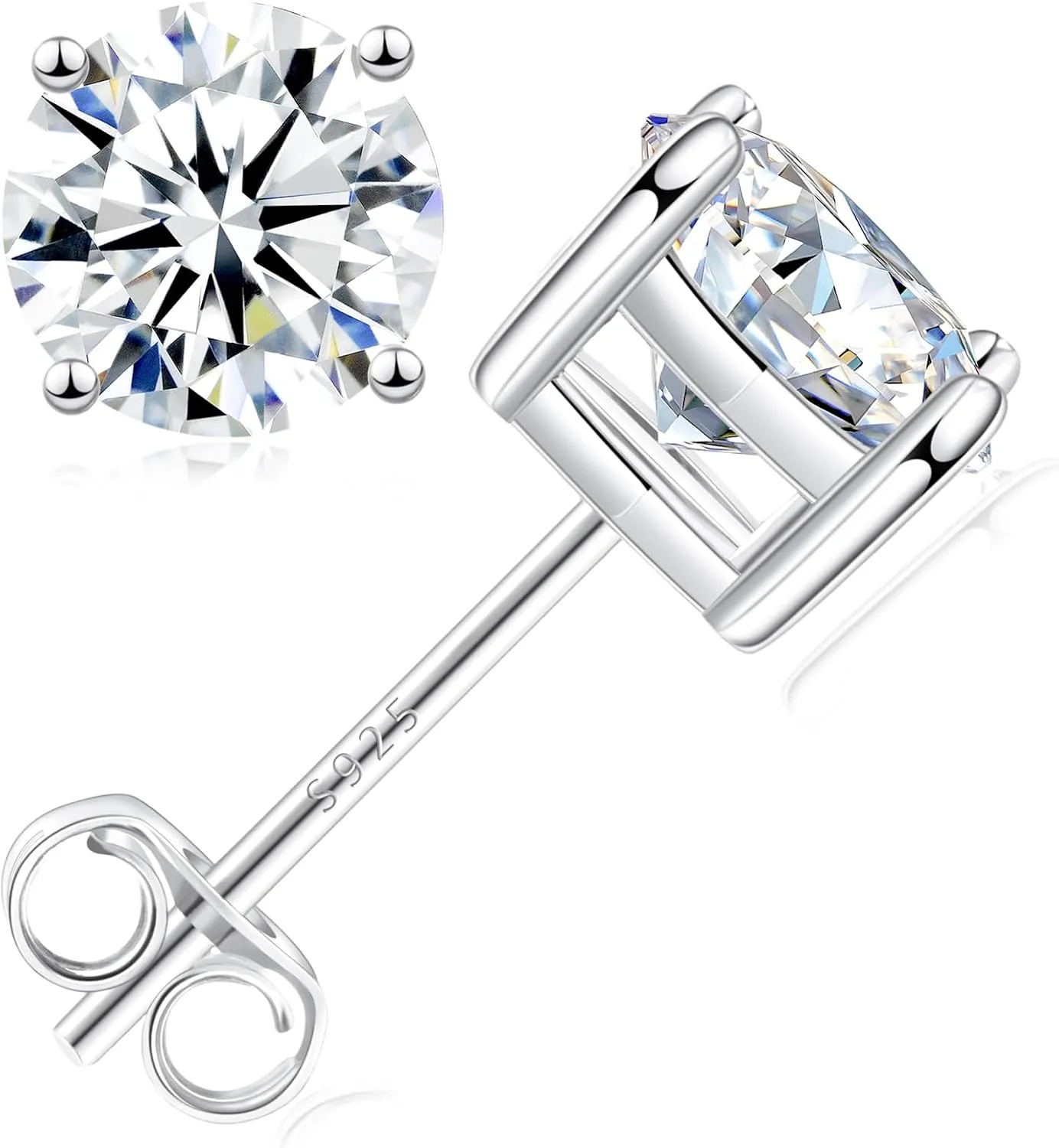Moissanite Stud Earrings, 0.63.0ct Lab Created Diamond Earrings for Women & Men, D Color VVS1 Clarity, 925 Sterling Silver, 14K White Gold Plated, Hypoallergenic Solitaire Studs Jewelry Gift