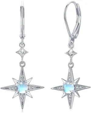 Moonstone Earrings for Women Girls 925 Sterling Silver Star Celtic Knot Snake Square Violin Moonstone Drop Dangle Earrings Leverback Earrings Hypoallergenic Dainty Jewelry Gift