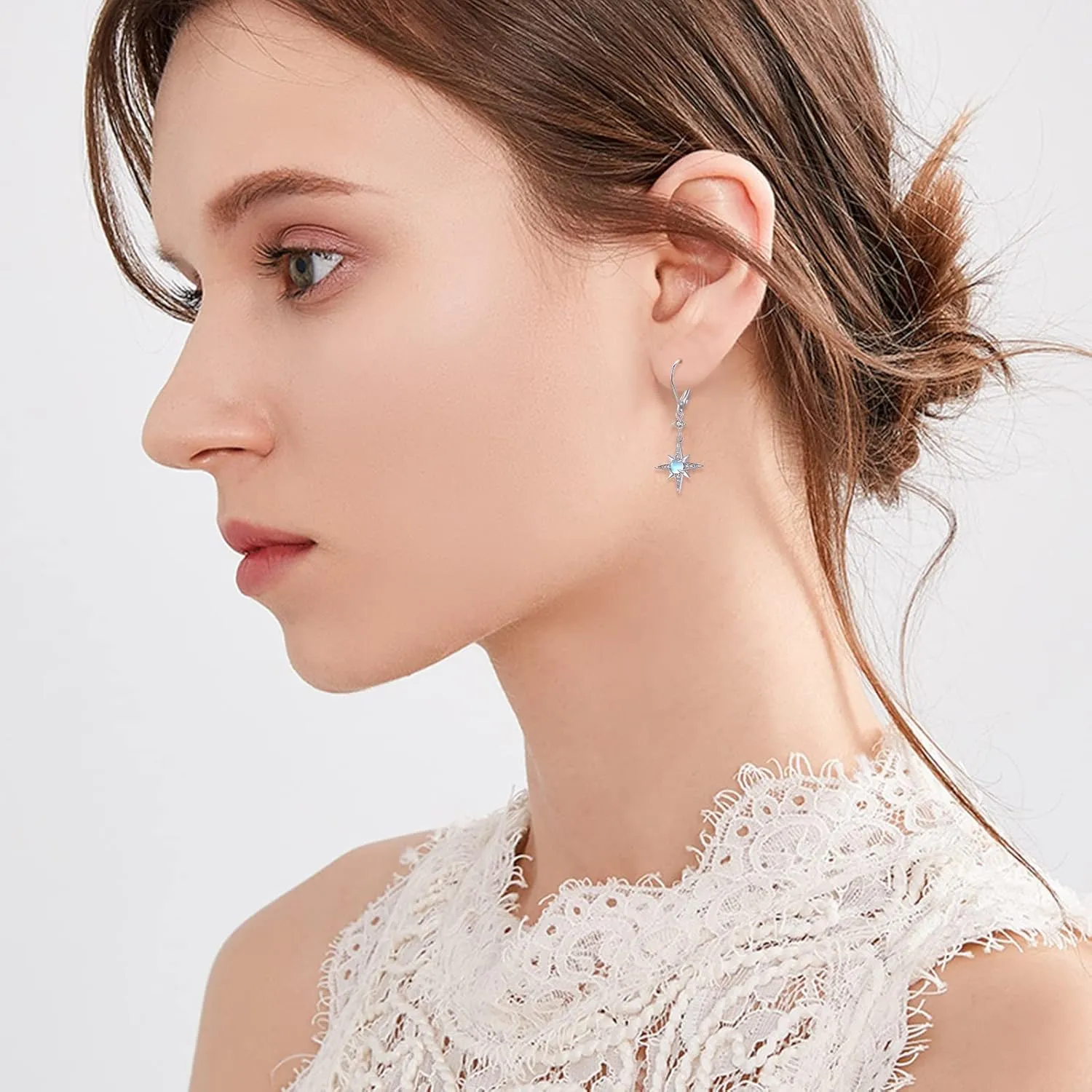 Moonstone Earrings for Women Girls 925 Sterling Silver Star Celtic Knot Snake Square Violin Moonstone Drop Dangle Earrings Leverback Earrings Hypoallergenic Dainty Jewelry Gift