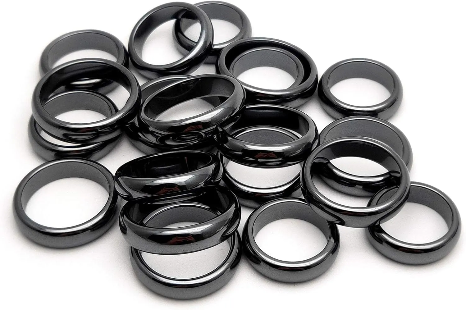 Morchic Hematite Stone Rings for Women Men Unisex, Balance Root Chakra (Pack of Mixed Size)