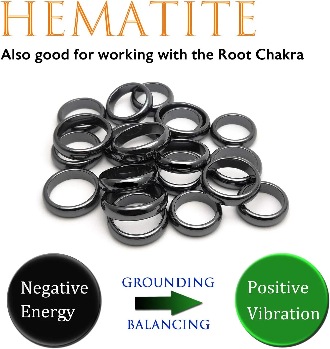 Morchic Hematite Stone Rings for Women Men Unisex, Balance Root Chakra (Pack of Mixed Size)