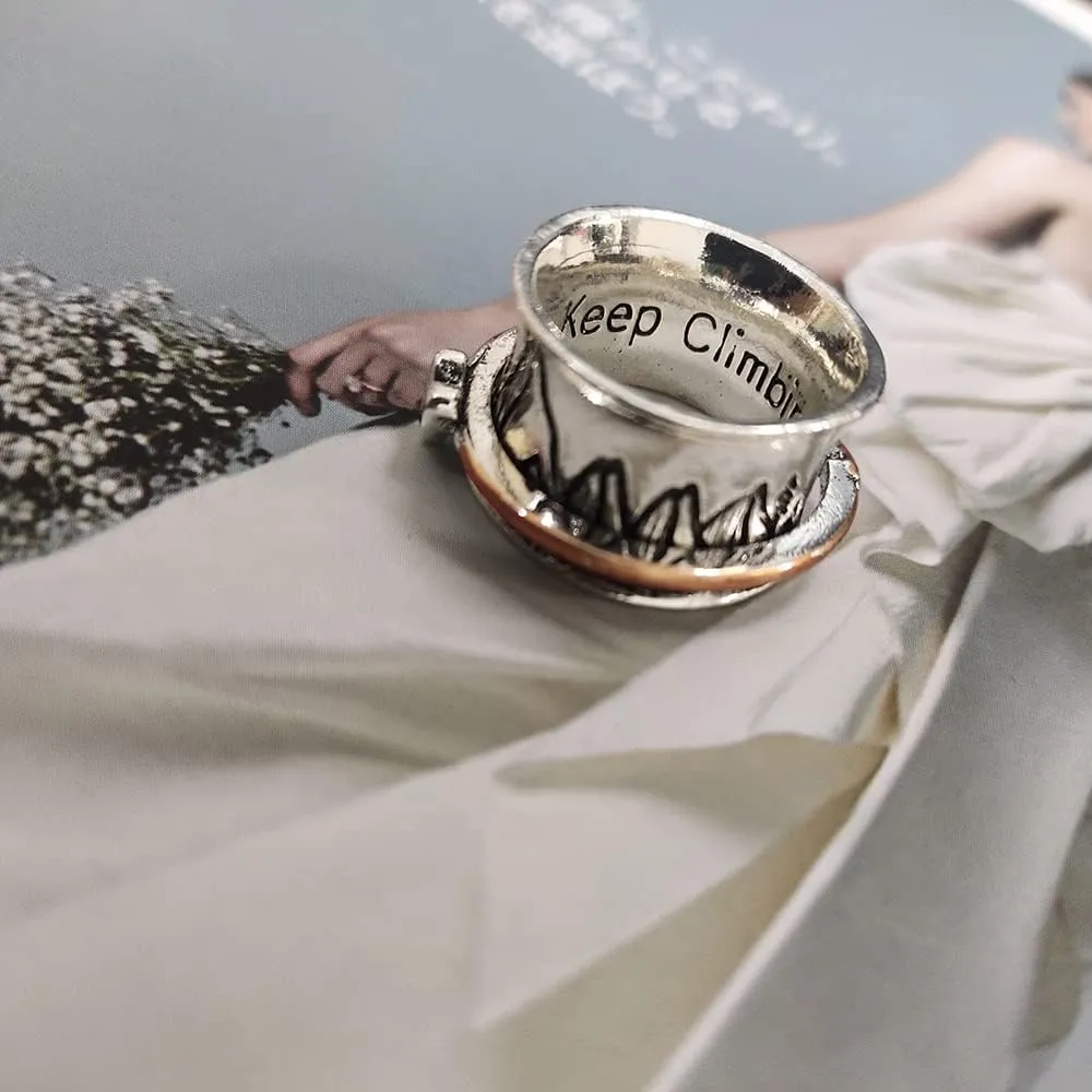 Mountain Love Heart Spinning Ring Keep Climbing Statement Anti Anxiety Fidget Rotate Freely Inspirations Stress Relief Finger Band Rings for Women Men Birthday Christmas Personalized Jewelry Gifts