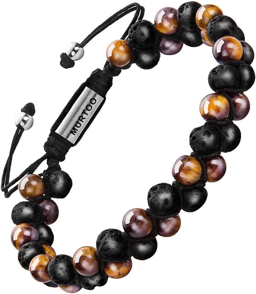 murtoo Bead Chakra Bracelets for Men and Women, Double-layered Healing Yoga Crystals Beaded Bracelet, Natural Stone Mens Bracelet for Meditation, Relax Anxiety