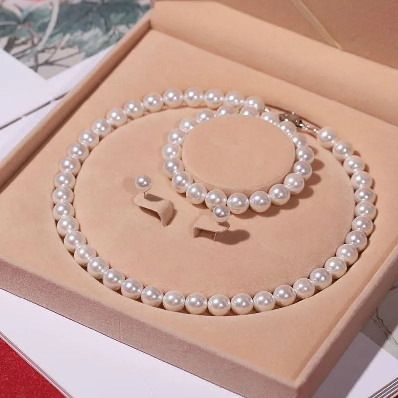 Natural Freshwater Pearl Necklace Set for Women | including Pearl Bracelet and Pearls Earrings | White Pearls Jewelry Set for Mother