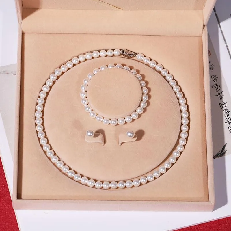 Natural Freshwater Pearl Necklace Set for Women | including Pearl Bracelet and Pearls Earrings | White Pearls Jewelry Set for Mother
