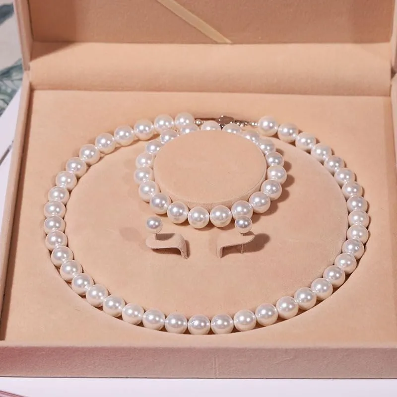 Natural Freshwater Pearl Necklace Set for Women | including Pearl Bracelet and Pearls Earrings | White Pearls Jewelry Set for Mother