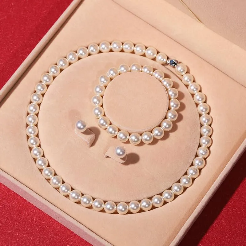Natural Freshwater Pearl Necklace Set for Women | including Pearl Bracelet and Pearls Earrings | White Pearls Jewelry Set for Mother